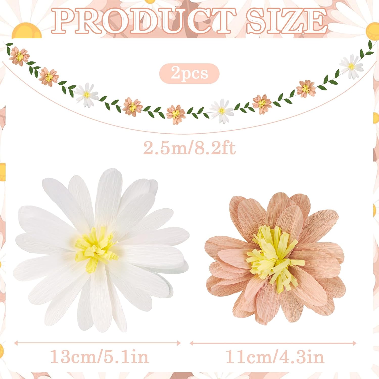 EASY JOY Crepe Paper Flowers Banner White Blush Pink Paper Flower Banner Spring Hanging Paper Flower Garland Paper Leaves Banner for Spring Birthday Wedding Home Decorations - Image 2