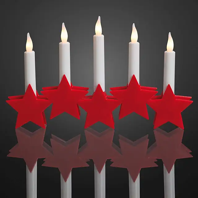LED Advent Light Stick: Red Stars with 5 Warm White LEDs, Battery Operated Christmas Decoration