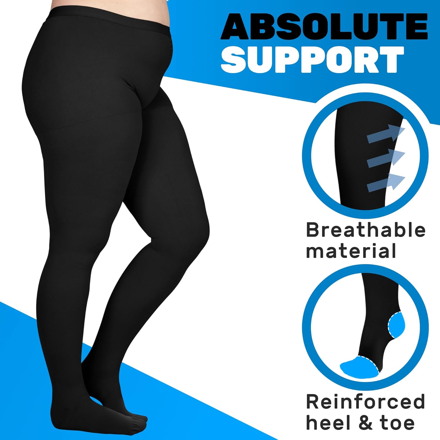 (3 Pairs) Made in USA - Plus Size Compression Pantyhose for Women 20-30mmHg - Graduated Support Tights for Varicose Veins Circulation during Pregnancy - Black, 2X-Large - A204BL5-3