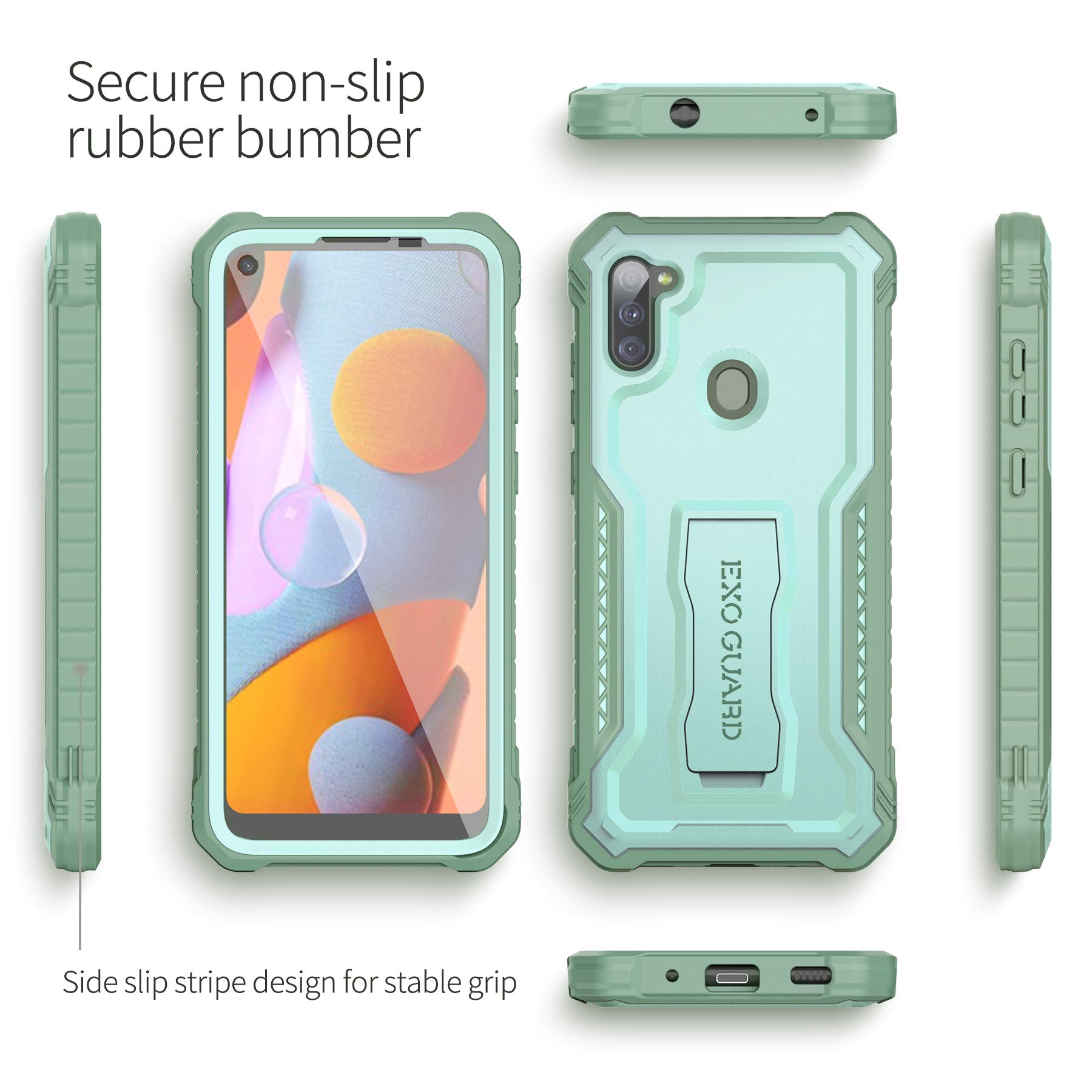 ExoGuard for Samsung Galaxy A11 Case, Rubber Shockproof Full-Body Cover Case Built-in Screen Protector and Kickstand Compatible with Samsung A11 Phone (): Pink