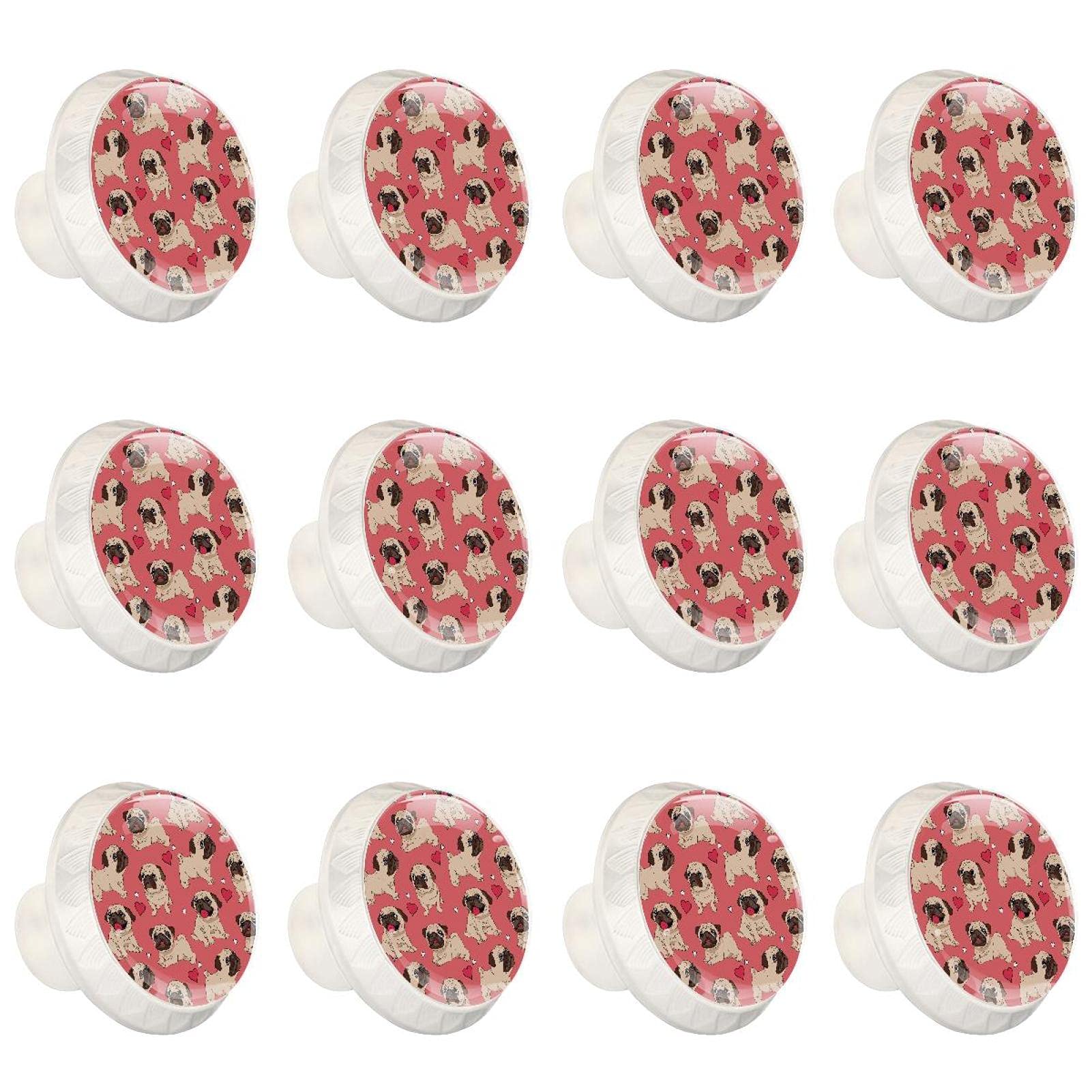 Boutons d'armoires de cuisine chien carlin rose poignée meuble placard tiroir 12x