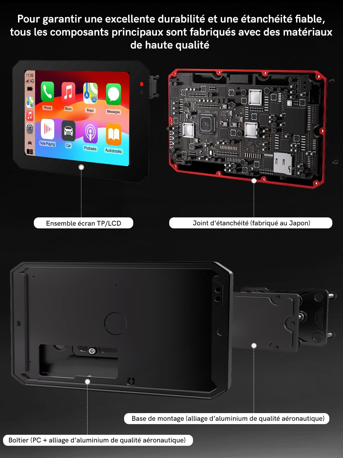 MT5 Motorcycle Smart Navigation System, 5" IPS 60Hz Screen with CarPlay & Android Auto, Built-in GPS, IP68 Waterproof, Front/Rear Cameras Motorcycle Driving Recorder