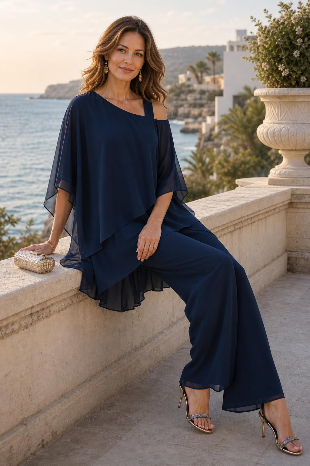 Damen Hosenanzug Elegant Batwing Ärmel Shirts Hose Zweiteiler Sommer Outfits Sets Festlich Abendanzug Einfarbig Freizeitanzug Outfit