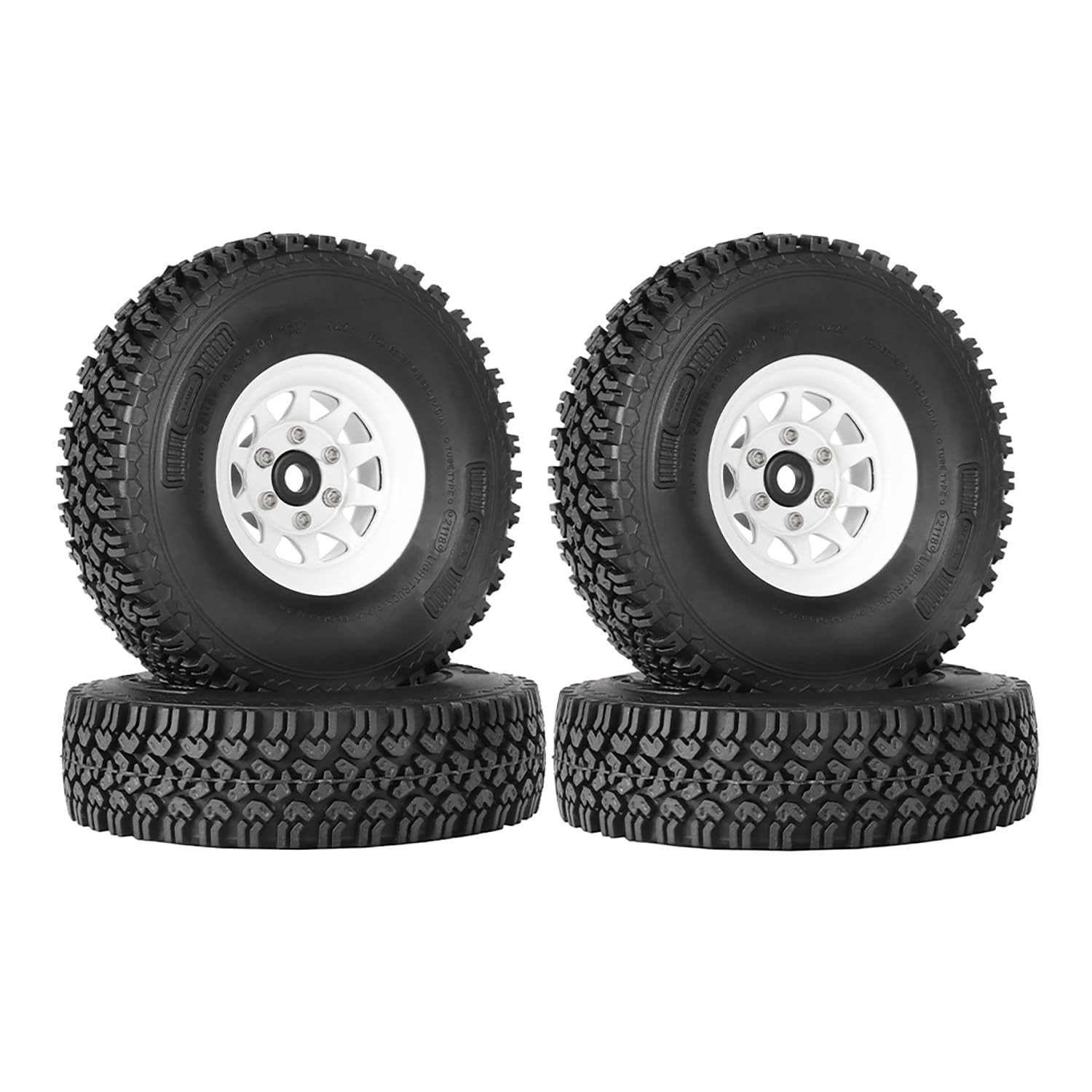 KINGCOO 4PCS 1.55 inch Aluminum Alloy Metal 10Spoke Beadlock Wheel Rim Tyre and Rubber Tires Set for 1/10 RC Rock Crawler Car for Tamiya Axial AX90069 UTB18 D90 TF2 CC01 LC70 (White, 90MM) — image 1