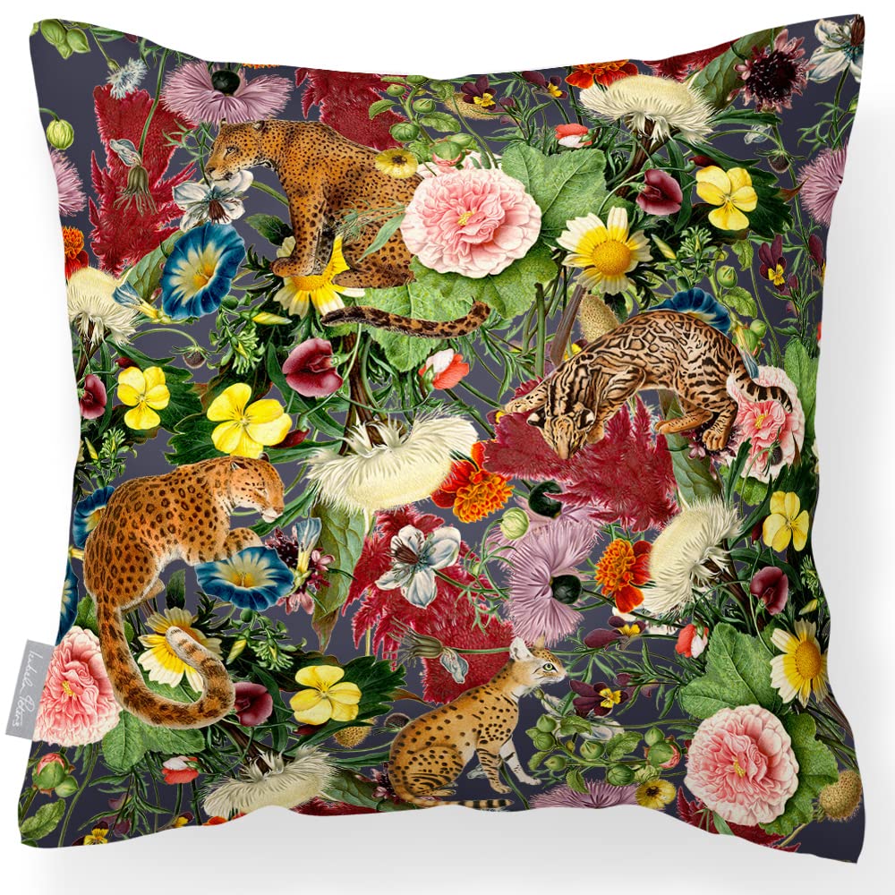 Izabela Peters Graphite Outdoor Cushions Waterproof, 43 Cm, Filled Outdoor Cushion, Junglescape - Garden Furniture Cushions, Outdoor Seat Cushions, Garden Chair Cushions