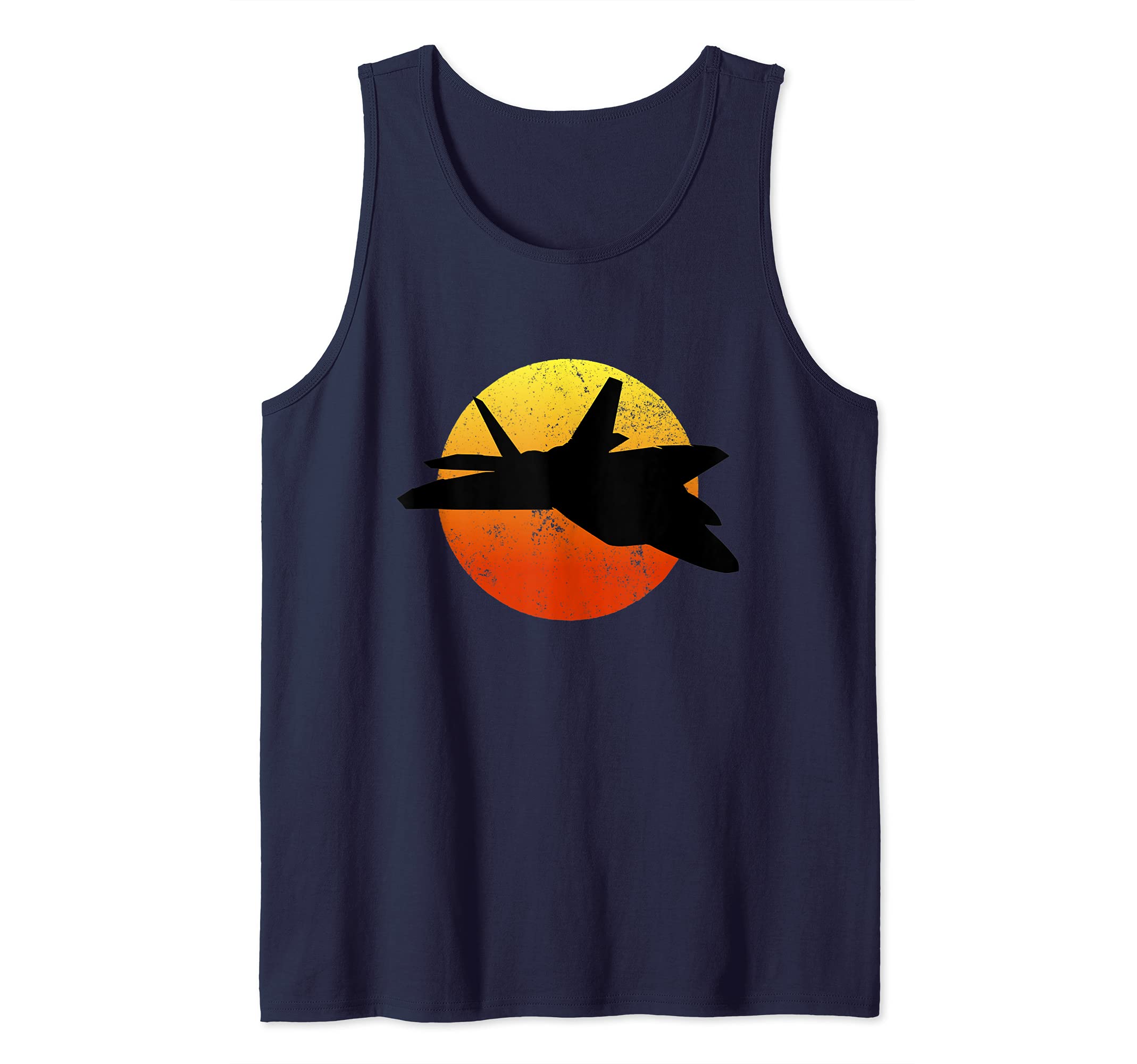 F-22 Raptor Silhouette Retro Sunset Military Jet Flying F22 Tank Top