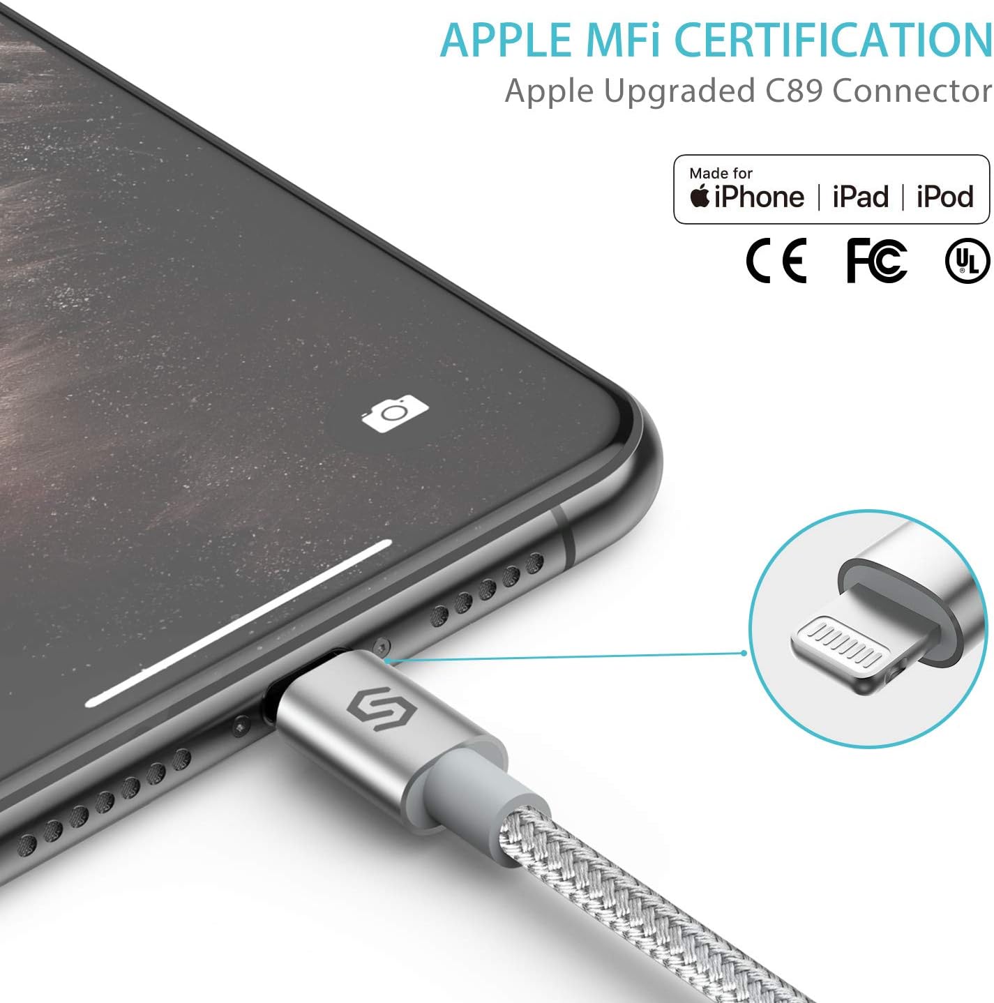 Syncwire iPhone Charger Lightning Cable 3ft [Apple MFI Certified] Nylon-Braided High-Speed Sync&Charging Cord for iPhone 11/Xs Max/Xs/XR/X, 8 7 6s 6 Plus, SE 5S 5C 5, iPad, iPod & More - Silver