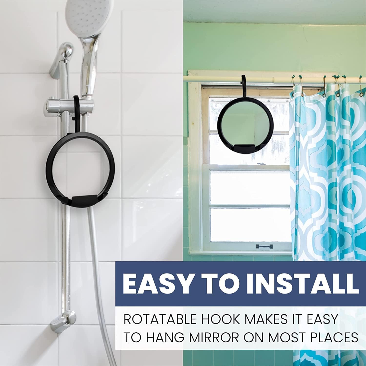 MIRRORVANA Portable Hanging Fogless Shower Mirror for Shaving with Hangable Hook, Razor Holder and Hangable Fogless Shower Mirror for Shaving with 360° Swivel Hook for Hanging