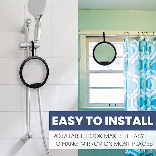 Miniatura 7 de MIRRORVANA Espejo de ducha portátil sin niebla para afeitarse con gancho colgable, soporte para maquinilla de afeitar y espejo de ducha colgante sin