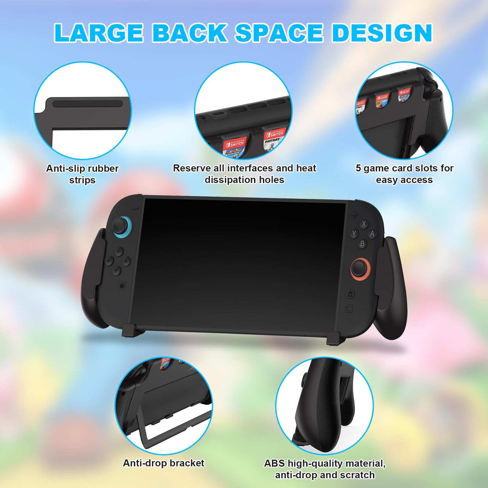 TOPCHANCES La poignée pour la manette Nintendo Switch 2 est légère et pratique, avec 5 emplacements pour cartes de jeu, une prise en main confortable et des accessoires de prise en main ergonomiques