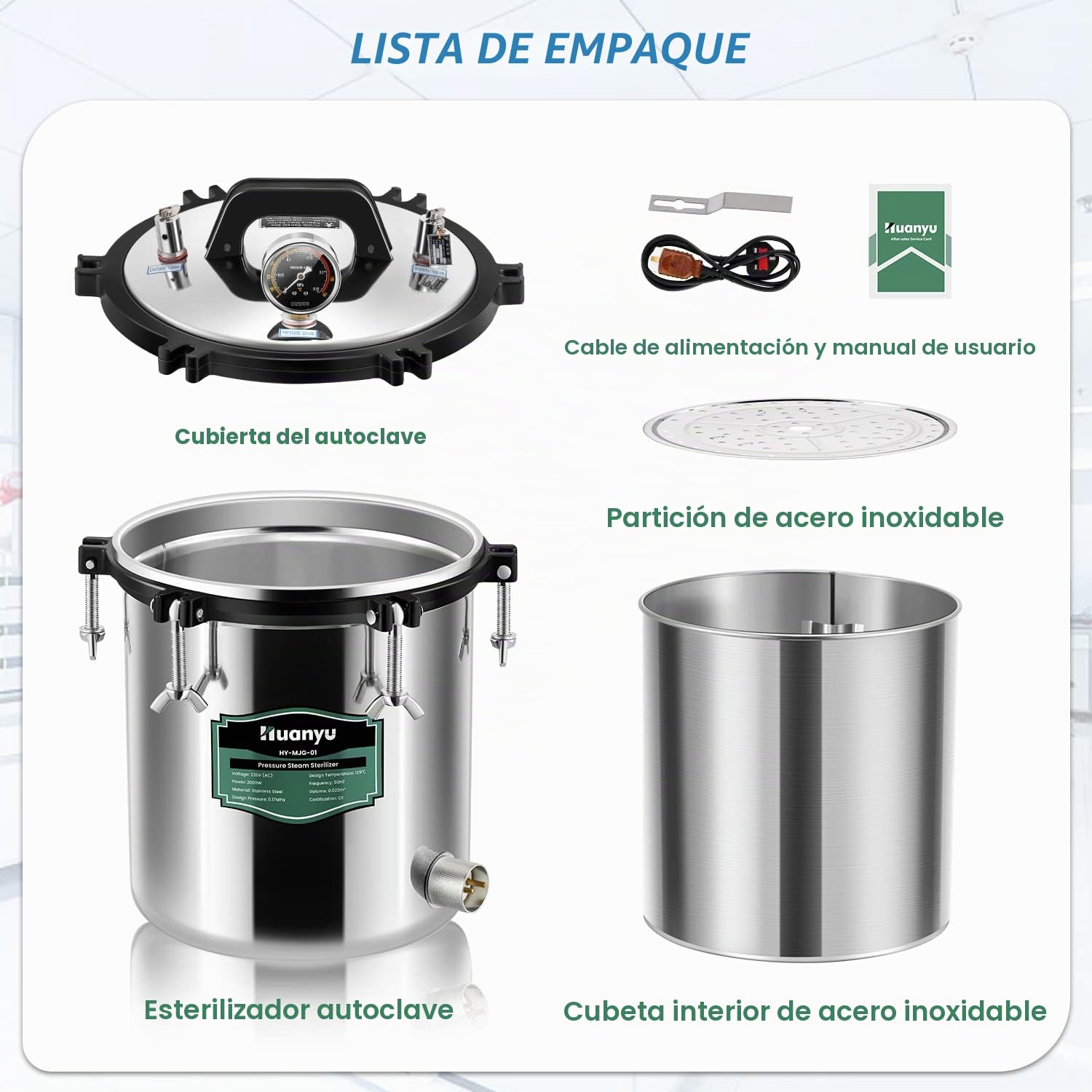 Huanyu 18L Autoclave Esterilizador con Válvula de Desinflado y Válvula de Seguridad Autoclave de Vapor de Laboratorio Antiquemaduras Esterilizador de Vapor de Alta Presión para Hospitales