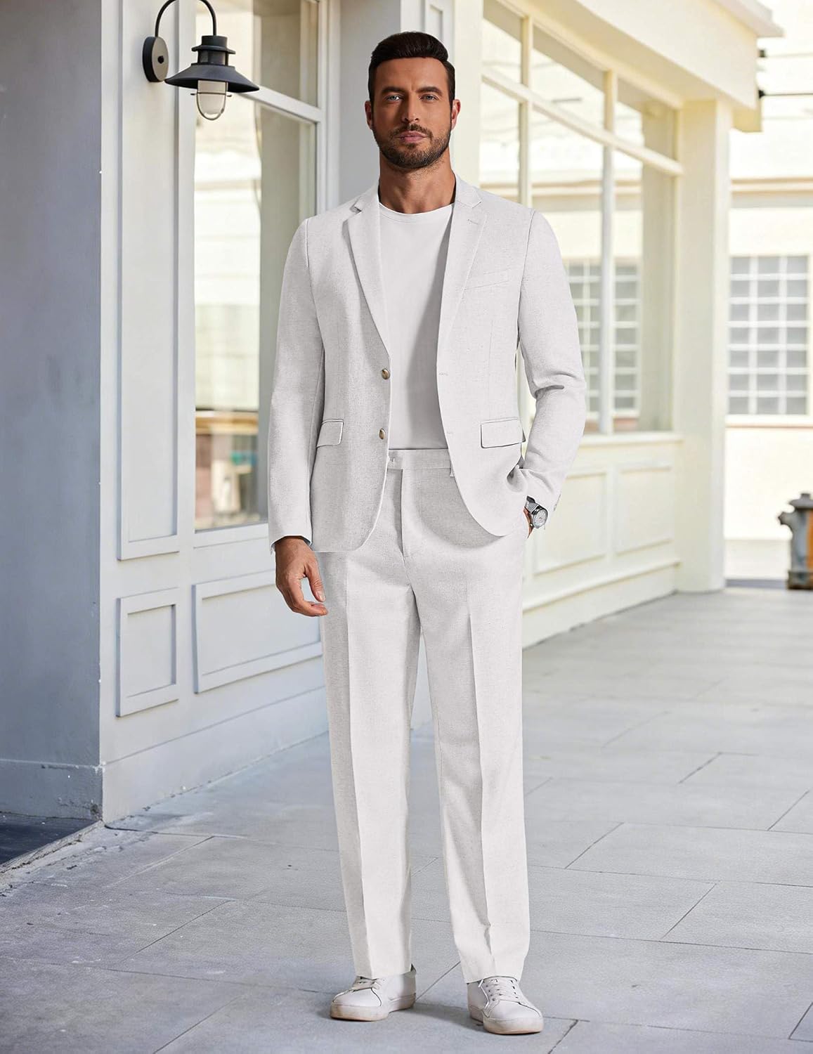 COOFANDY Men's Linen Suits 2 Piece Regular Fit Suits Set Casual Lightweight Blazer Jacket and Pants for Summer Wedding