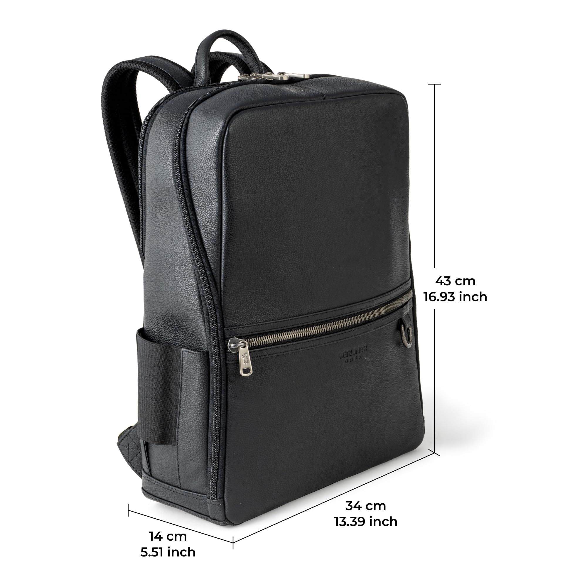 Berliner Bags Mochila Helsinki de Piel para Portátil 17", Mochila Business con RFID para Hombre y Mujer - Negro