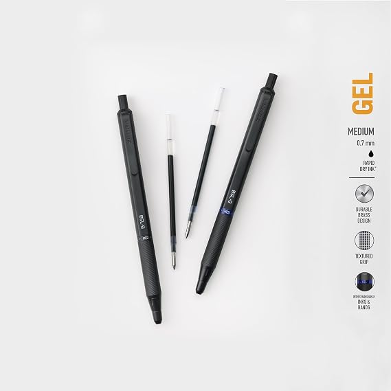 Zebra Pen G-750 Black Brass Retractable Gel Pen, Black Ink, 0.7mm, 2-Pack | Japanese Craft Detail, Brass Barrel, Rapid-Dry Ink, Comfort Knurled Grip, Refillable, Medium Point Tip, STEEL Series (49812)