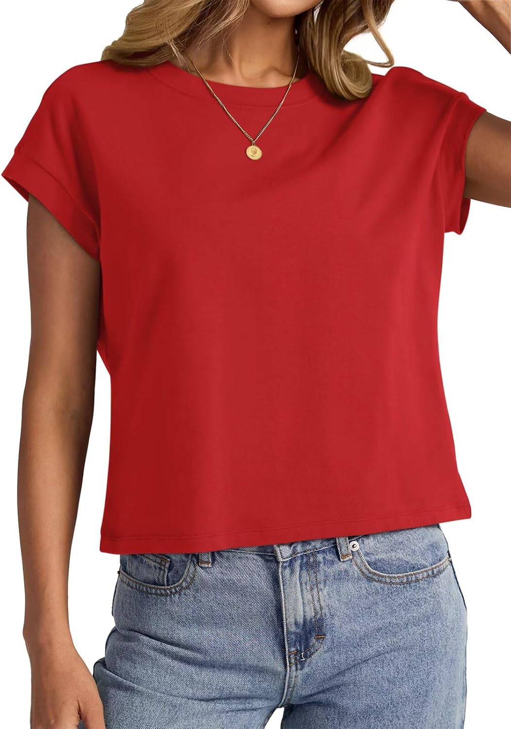 Womens Cap Sleeve Crop Tops Cotton T Shirts Crewneck Loose Fit Short Sleeves Tee Summer Fashion Clothes 2026 - Image 3