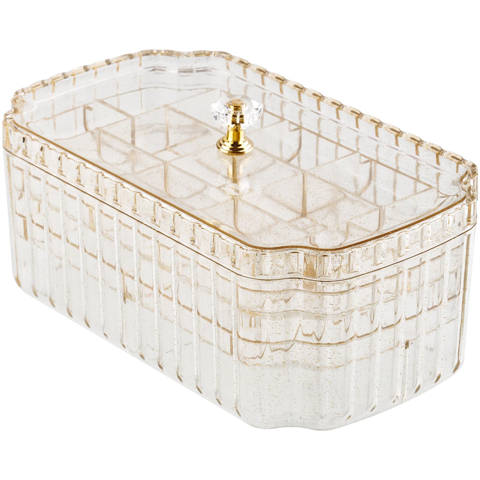 Boîte à bijoux transparente à 3 niveaux NiHome avec poignée dorée pour bagues et boucles d'oreilles
