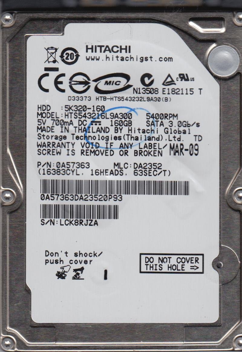 HTS543216L9A300 PN 0A57363 MLC DA2352 Hitachi 160GB SATA 2.5 Hard Drive [並行輸入品] Amazon.com: Hitachi Travelstar 5K320 160GB SATA/300 5400RPM