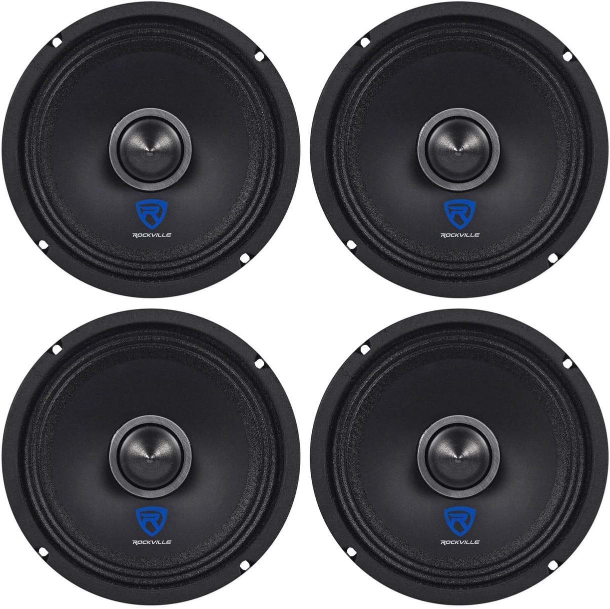 Rockville RXM64 6.5-in 600W Total 4-Ohm mid-bass Driver car Audio Speakers, 150W peak/75W RMS per Speaker, Kevlar Cone Reinforced Pulp, for Door installations and Custom Systems, 4-piece