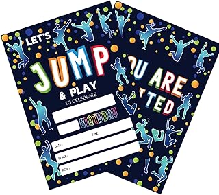 Trampoline Jump Birthday Party Invitations, Bounce House Birthday Invitations For Boys Girls, Kids Birthday Invites, Theme Birthday Party Decorations, 20 Invitations with 20 Envelopes