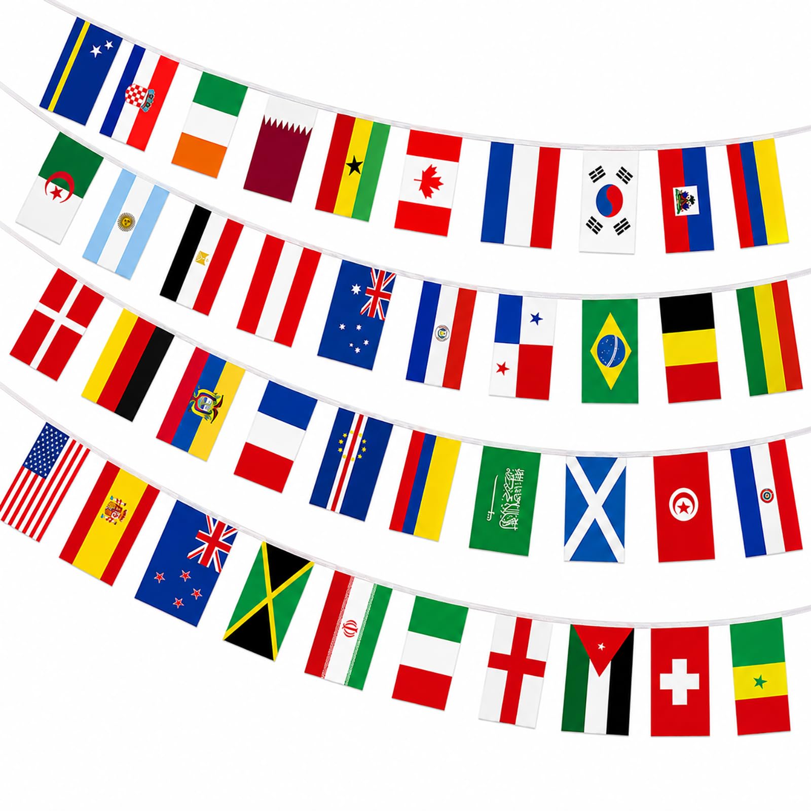 World Football 2026 Cup Bunting Flags, 48 Participating Countries Teams National Flags Banner, 18m Fabric Garland for 2026 World Cup Football Party Garden Room School Bar Street Decorations（1 pack）