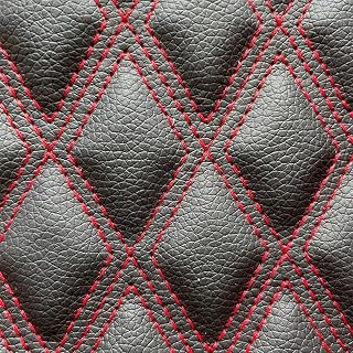 Vinyl Quilted Foam Fabric Multi Pattern Thread Faux Leather Material DIY Upholstery Furniture Headboards Automotive Interior Fabric, 39x61 inch (Double Thread Black&red)