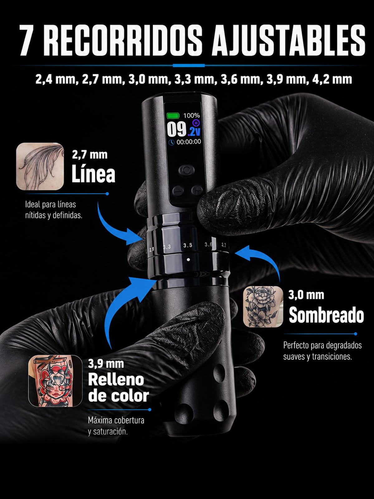 Mast Fold2 Pro Pen Máquina de Tatuaje Rotary Inalámbrica Tattoo Gun 7 Stroke Length de Batería 2000mAh Powerful Motor by Mcore Smart Display Screen para Artistas Profesionales (WQP-076-11)
