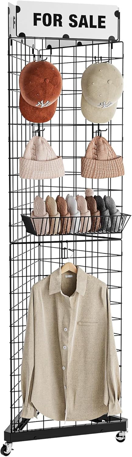 Triangular Grid Wall Panels for Vendor Booth - Gridwall Display Stand with Accessory 24 Hooks, 1 Set Display Racks for Vendor Events (Black)