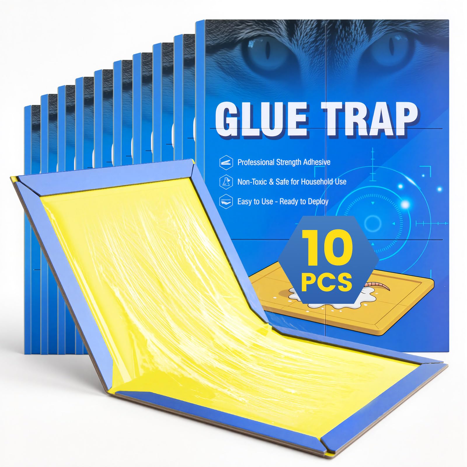 Tesmotor Pest Sticky Pads Trap 10 Pack, Extra Strong Adhesive Glue Boards for Indoor and Outdoor Use, Large Sticky Traps for Insects and Crawling Bugs, Home Kitchen Office Garage and Garden