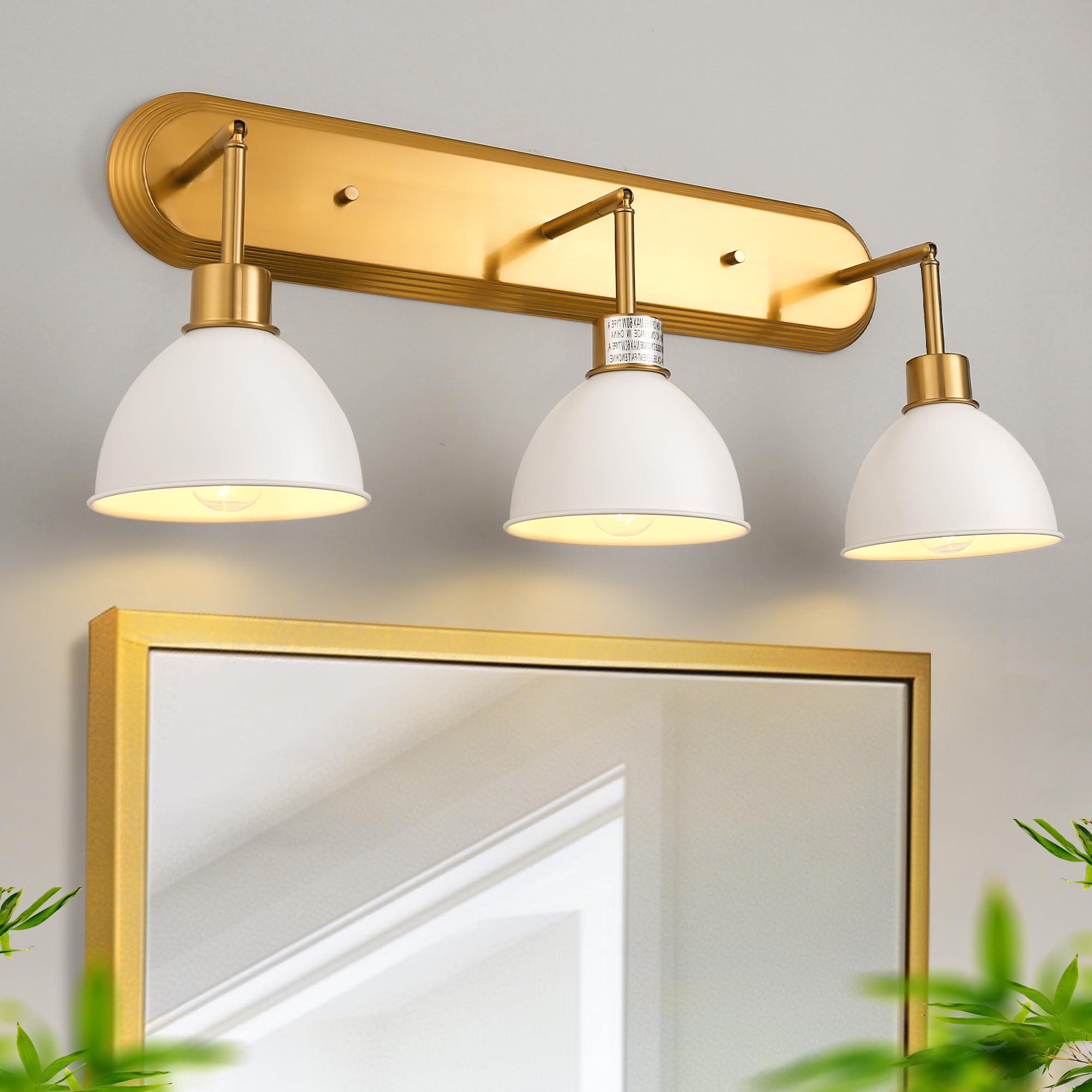 DORESshop 3-Light Modern Bathroom Vanity Light, 26-Inch Brushed Gold Bathroom Lighting Fixtures Over Mirror with Frosted Glass Shades, Vanity Lights for Bathroom Living Room Laundry Room, E26, ETL