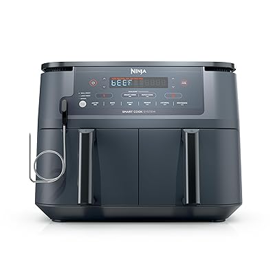 Ninja Air Fryer, Thermometer, Roast, Bake, Air Fry, Crisps, Broil, Reheats, Keep Warm, 10-in-1, Fries, Frozen Food, Veggies, and Meat, Quick Meals, Healthy Meals, Less Oil, 10 QT, Cyberspace, DZ550GY