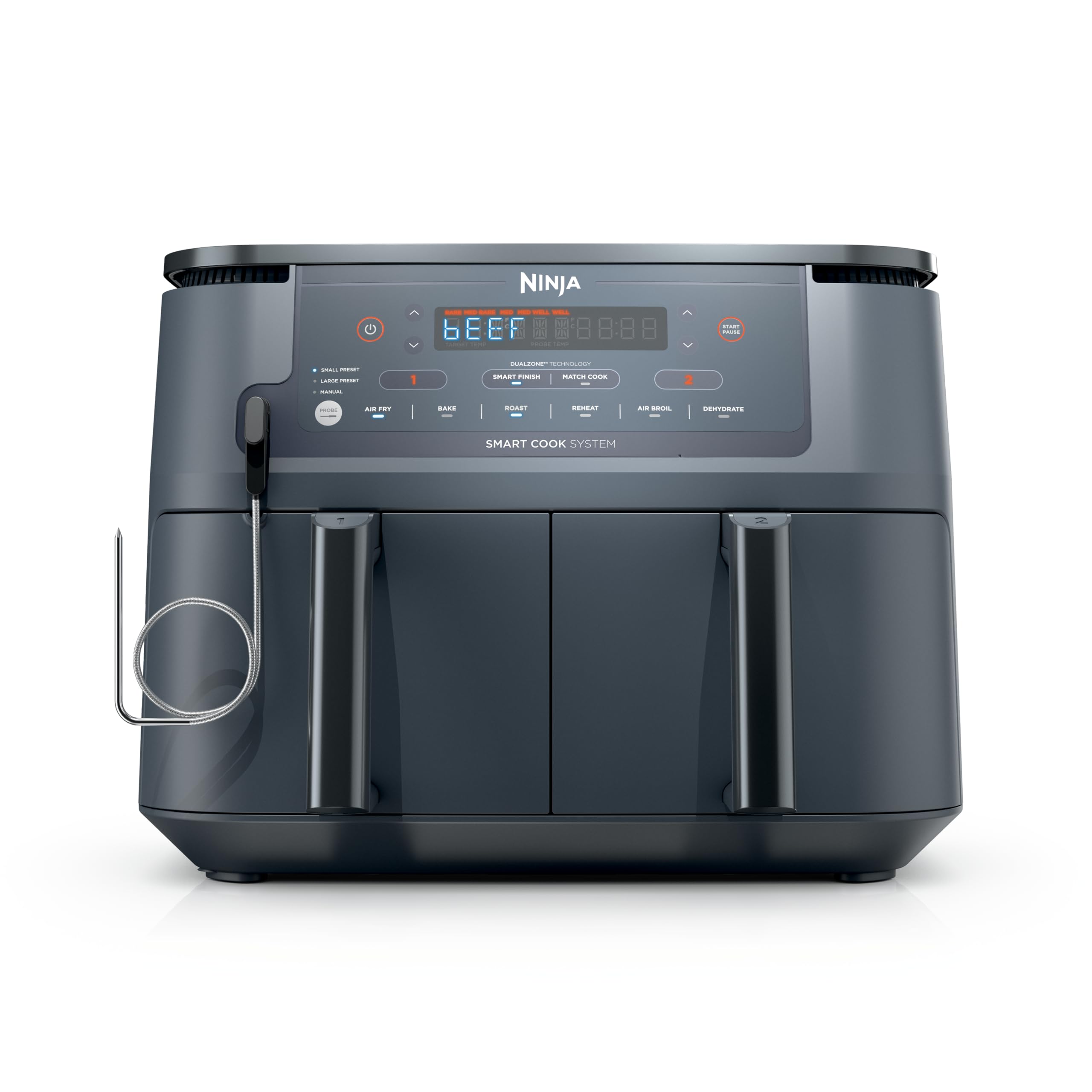 Ninja Air Fryer, Thermometer, Roast, Bake, Air Fry, Crisps, Broil, Reheats, Keep Warm, 10-in-1, Fries, Frozen Food, Veggies, and Meat, Quick Meals, Healthy Meals, Less Oil, 10 QT, Cyberspace, DZ550GY