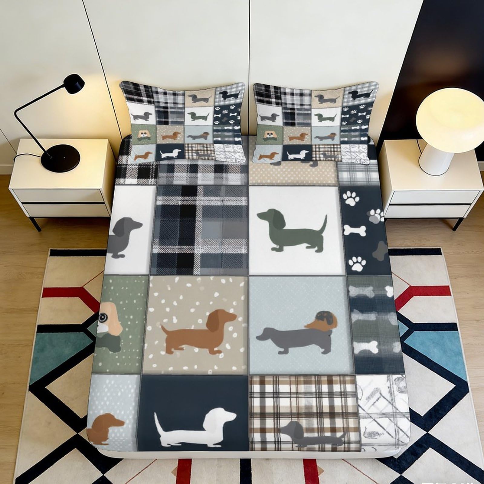Jqzkxnhpbr Style-5 3D Printed Dachshund Patchwork Fitted Sheet Microfiber Soft Breathable Dog Bed Cover For Bedroom Dorm Decor 90X200x25cm