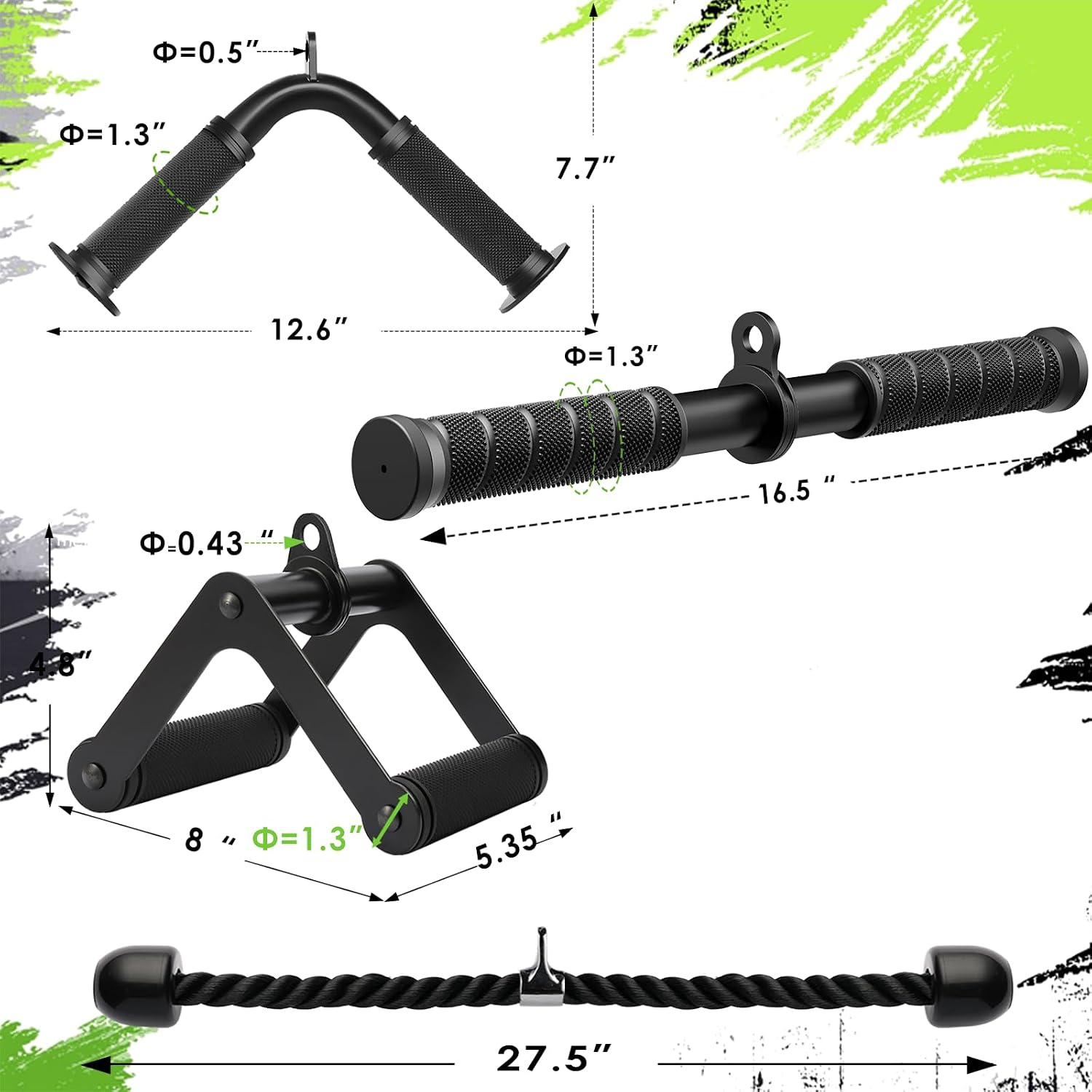 Cable Machine Attachment，LAT Pulldown Attachments Upgraded 1.3 Inch Comfort Grip Cable Attachments for Gym, Triceps Rope Bar,V Bar ,Double D Bar,Homr Gym Accessories