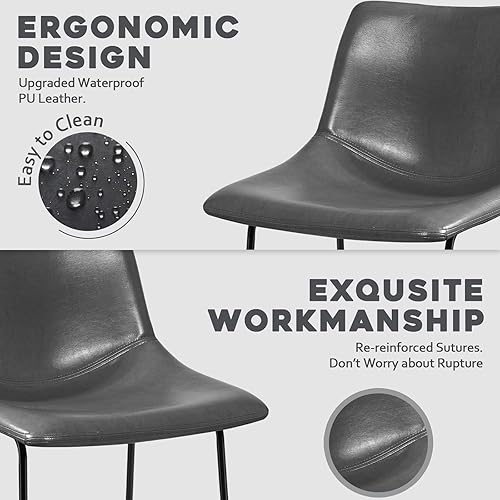 Miniatura 5 de Waleaf Juego de 4 taburetes de piel sintética de 30 pulgadas con respaldo, patas de metal negro tapizadas modernas sin brazos, sillas de pub para