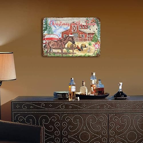 Miniatura 3 de Letrero retro de hojalata con texto en inglés "Christmas on the Farm", placa de pared vintage para baño, bar, cocina, granja, patio, jardín, garaje,