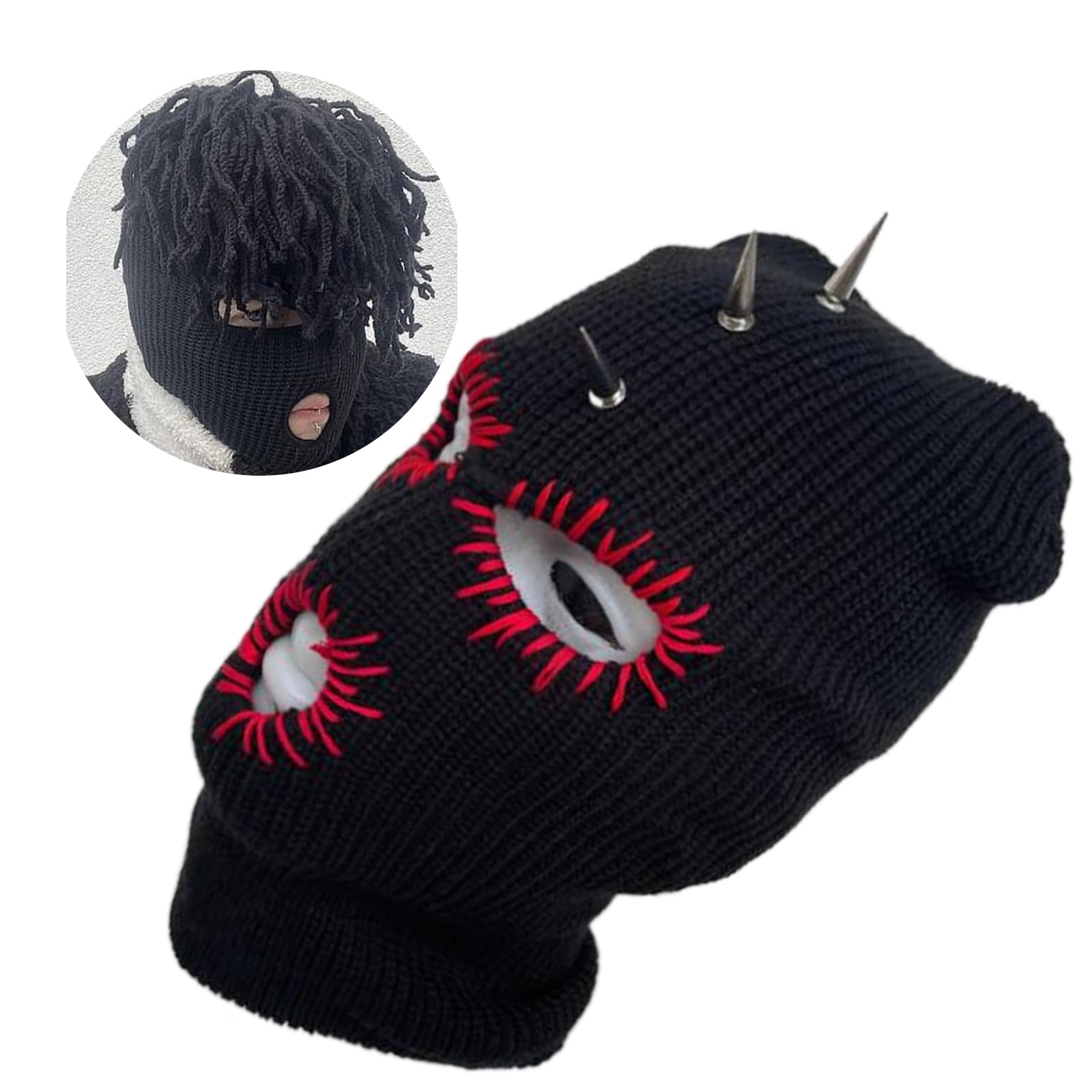 Dsgzkk Devil Horn Knitted Beanies Warm Human Face Ski Mask Windproof Balaclava Full Face Cover Hat for Men Women