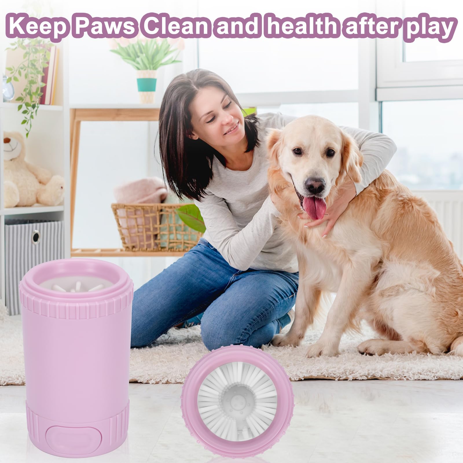 Dog Paw Cleaner, Pet Foot Washer for Small Medium Dogs Cat, Grooming Essentials to Wash Muddy Puppy Feet (Pink)
