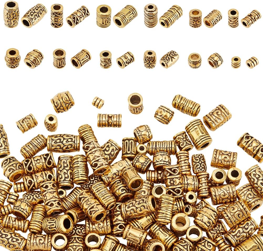PH PandaHall 120pcs 12 Style Gold Spacers Barrel Column Tube Spacers Beads Tibetan Alloy Loose Beads for Bracelets Necklace Jewelry Making 412mm