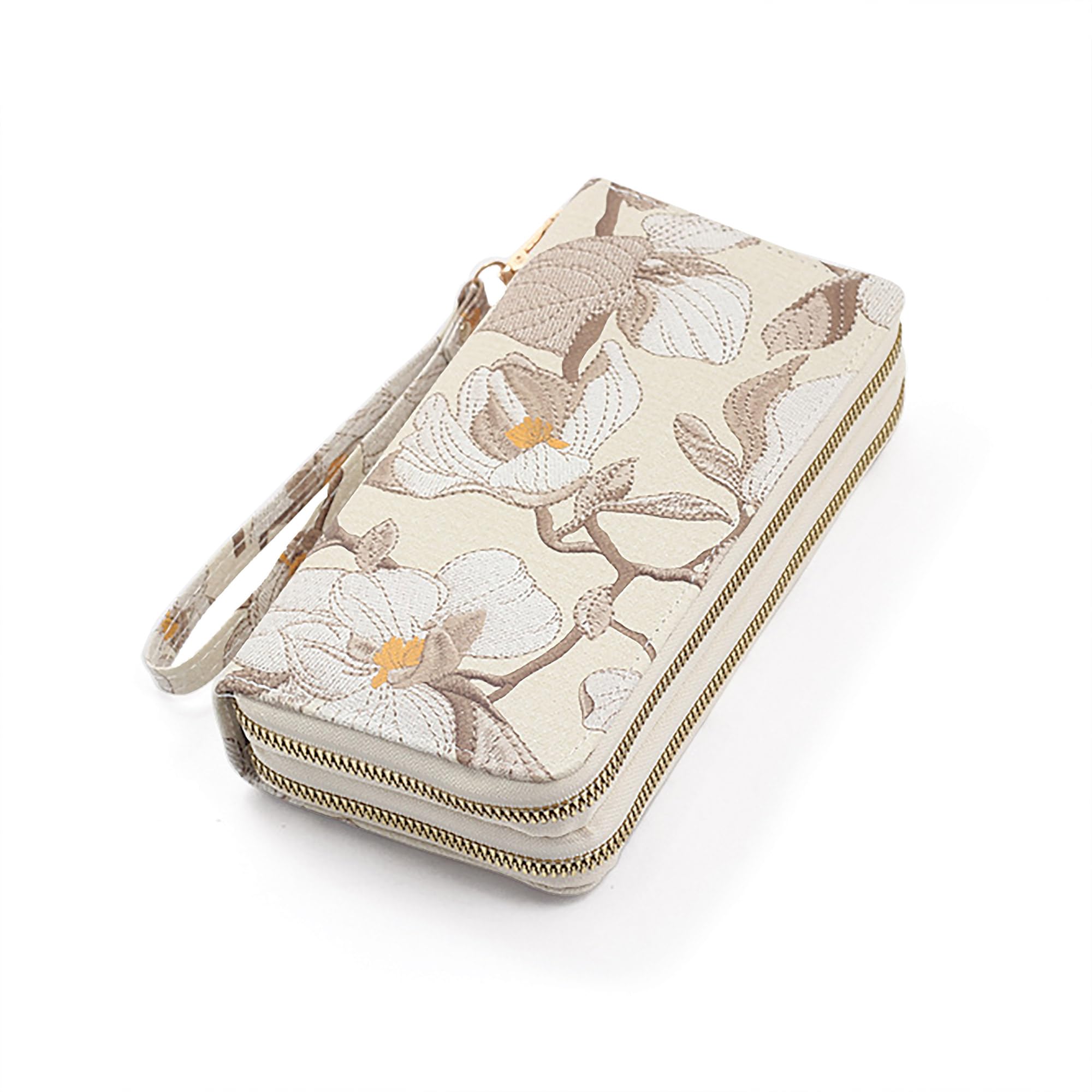 Nelli's Wallet Wristlet For Women, The Florist: Tan, Spacious Bifold Wrist Wallet With Phone Pocket, Zipper Pouch & Scripture Card, Christian Women Gifts, Flower Design Womens Wallet Wristlet