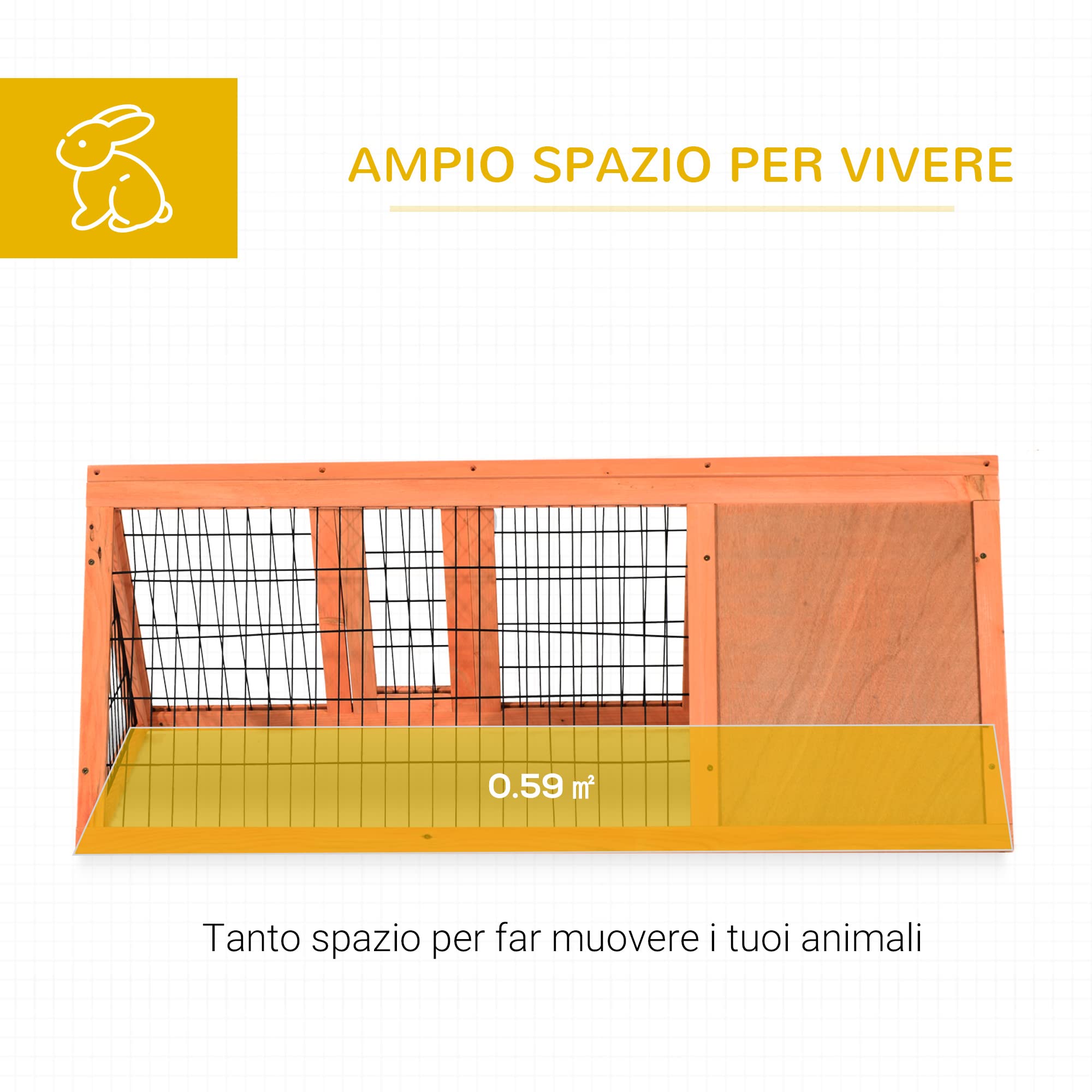 PawHut Gabbia per Conigli e Animali Domestici in Legno di Abete 118 x 50 x 45cm | Legno di Abete, 118x50x45 cm