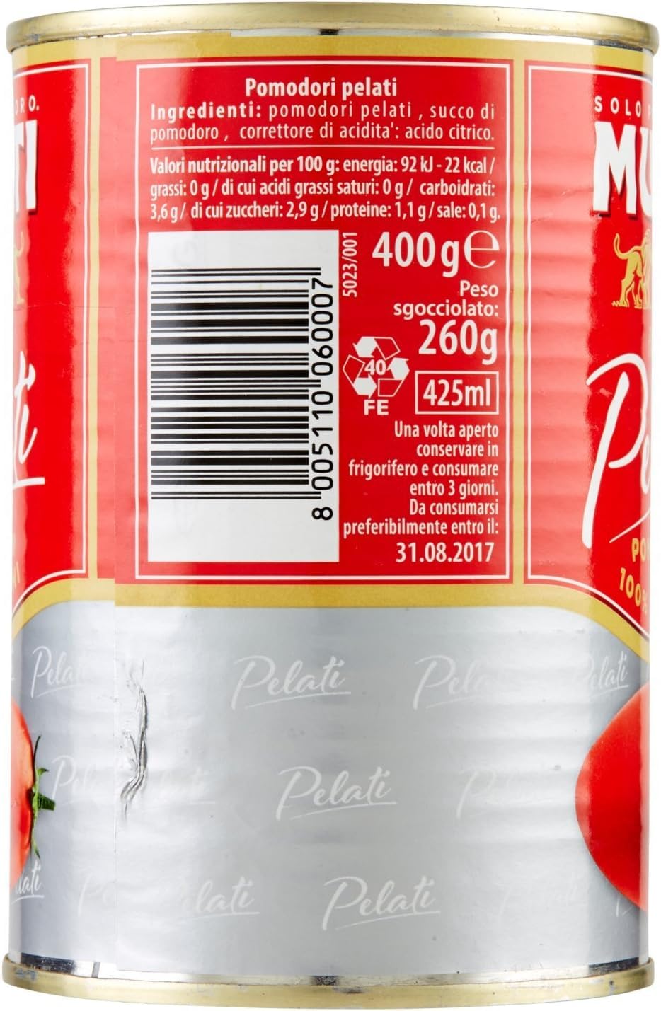 Italian Gourmet Pomodori Pelati geschälte Tomaten 48 x 400g Dose | Interi in salsa, gusto italiano; ideal für Saucen, Pizza und lange, Gesamtnettogewicht 19,2 kg + Kostenlos Polpa 400g