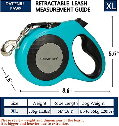 Miniatura 3 de Correa retráctil para perro, cinta de nailon fuerte de 16 pies, puntada reflectante para caminar por la noche, freno con una sola mano, mango