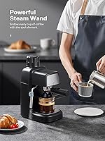 Vista 4 de Reemix Máquina de café expreso de 3.5 bares, 800 W de tamaño compacto con varita de vapor, 4 tazas de capuchino y café con leche para el hogar