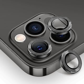 واقي عدسة كاميرا ماكس لموبايل آيفون 13 برو - واقي شاشة من الزجاج المقوى بدرجة صلابة 9H ومزود بحلقة معدنية فردية، متوافق مع موبايل 13 برو مقاس 6.1 بوصة وآيفون برو ماكس مقاس 6.7 بوصة، من تينسيا