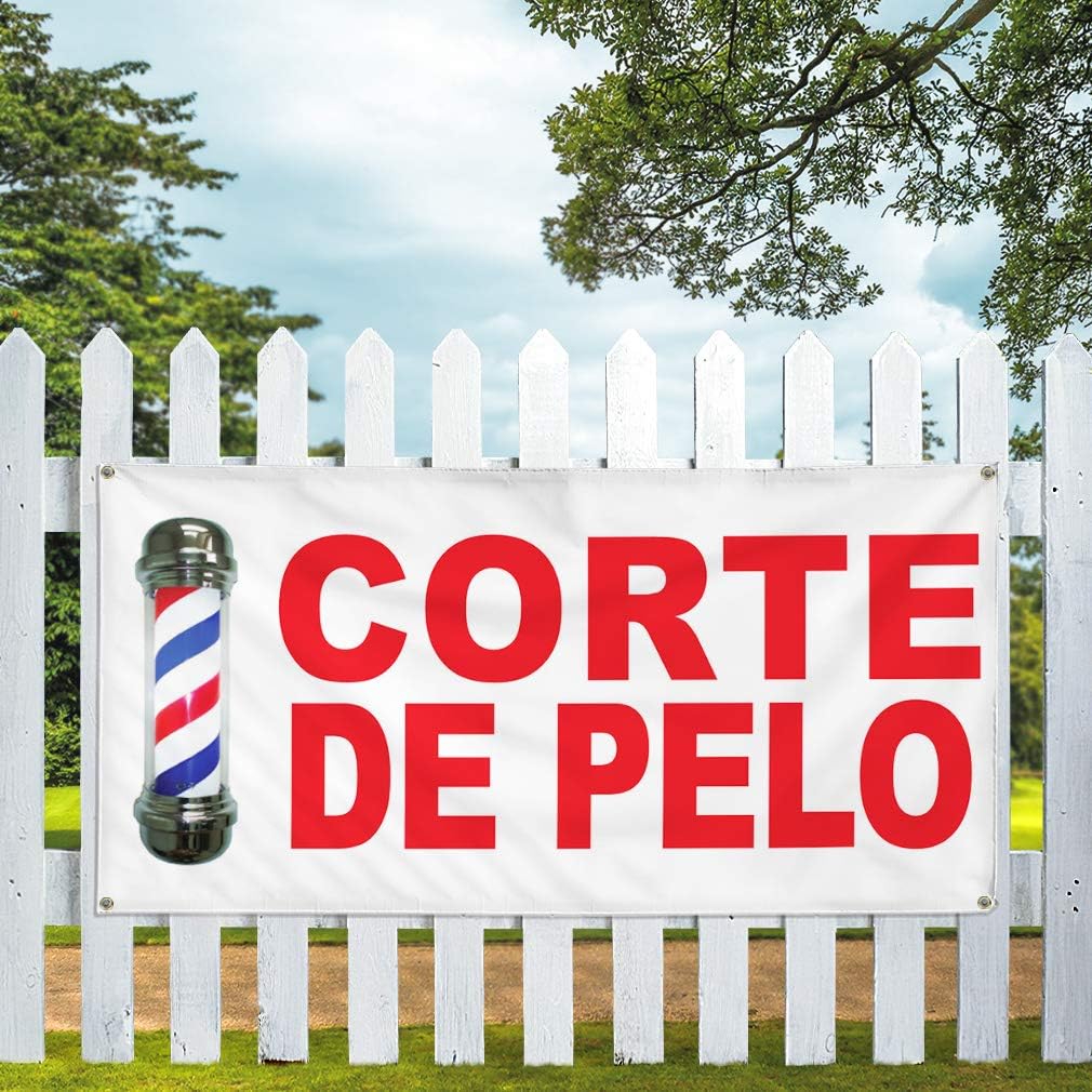 Vinyl Banner Multiple Sizes Corte De Pelo Red Business Outdoor Weatherproof Industrial Yard Signs 4 Grommets 16x40Inches