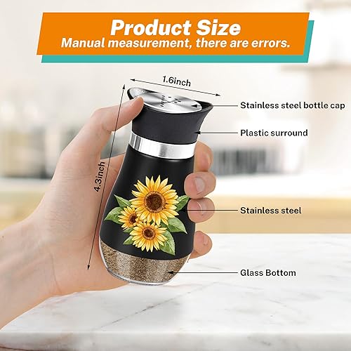 Miniatura 53 de Juego de saleros y pimenteros, coctelera de sal y pimienta con fondo de vidrio de 4 onzas con tapa de acero inoxidable para mesa de cocina, Rojo