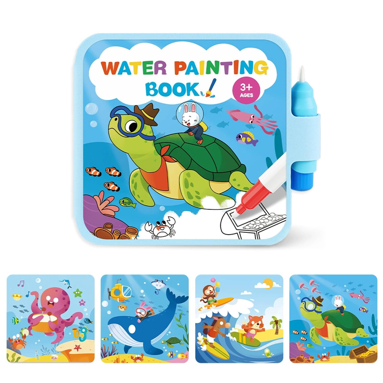 Reusable Water Painting Books for Kids – Magic Water Reveal Coloring Books with Water Pens, No-Mess Coloring Book, Portable Educational Doodle Drawing Toy, Fun Travel Activity (G)