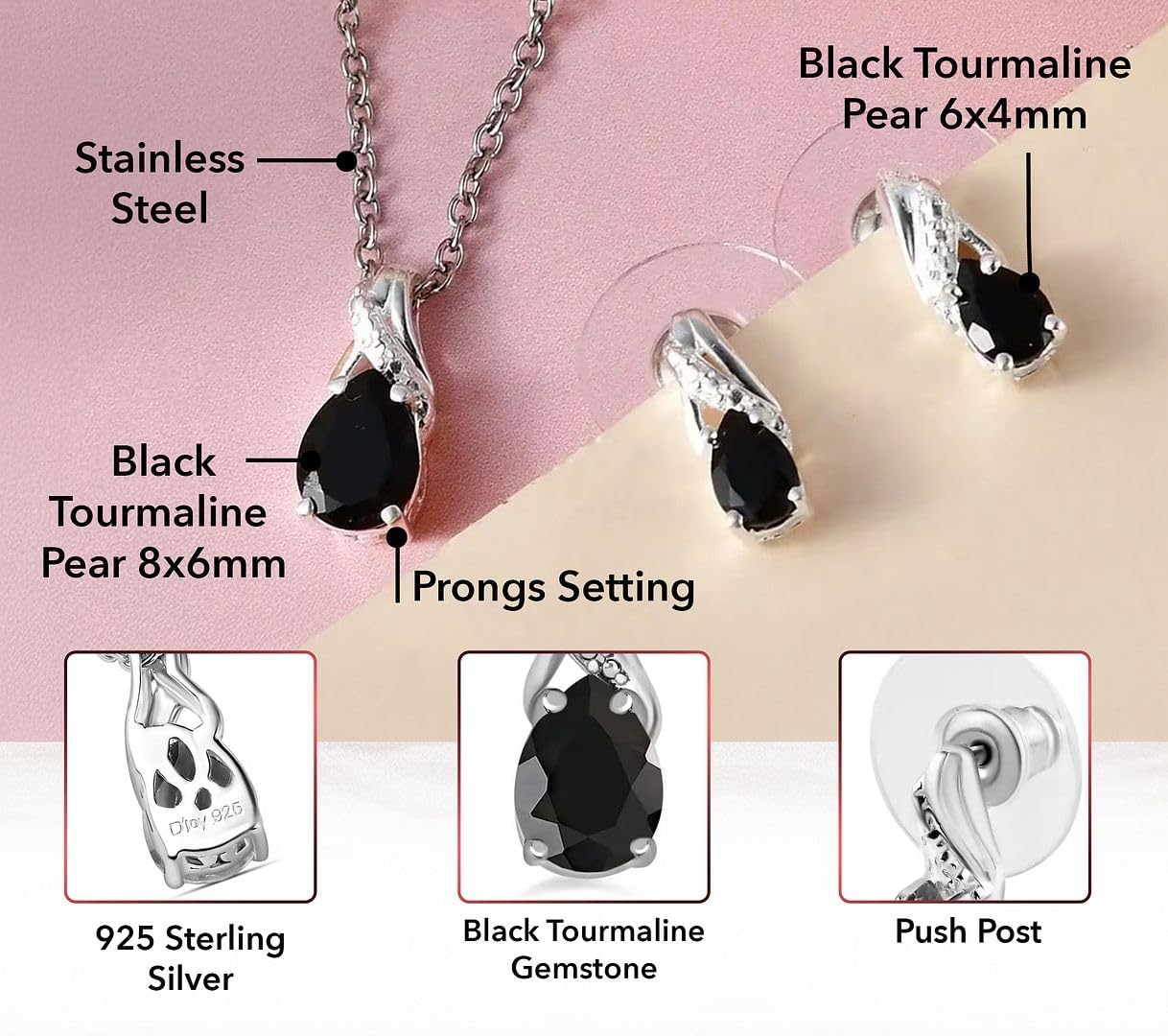 SHOP LC DELIVERING JOY Costume Jewelry Sets for Women Elegant - Teardrop Pendant Necklace Set 20"& Dangle Drop Earrings Set 925 Sterling Silver Stainless Steel Birthstone Jewelry for Women Gifts