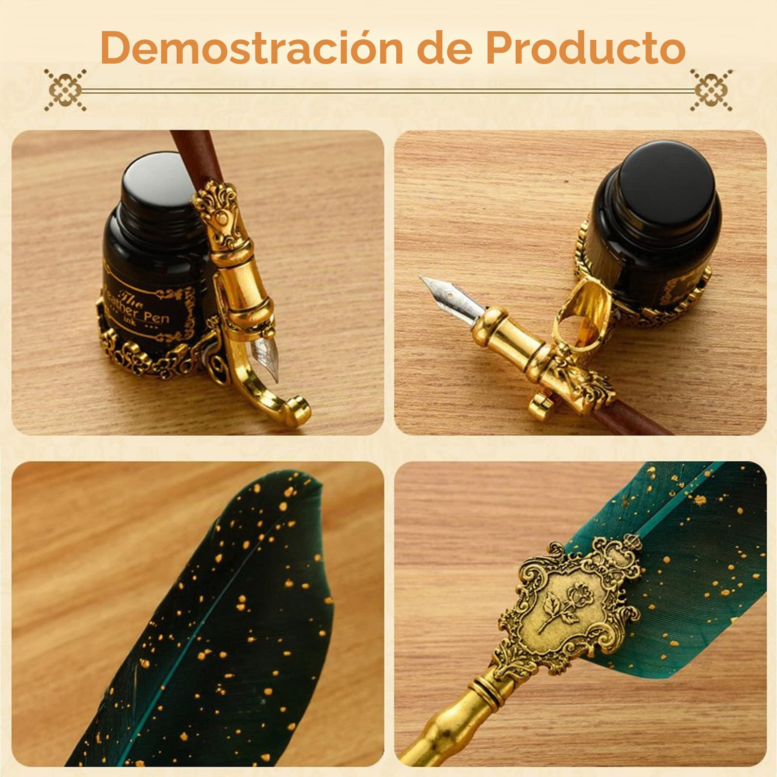 Joyeee Juego de bolígrafos de caligrafía, con bolígrafo vintage de lujo, tinta, varillas de cera, cuchara de fusión, bolígrafo de inmersión, abrecartas, juego de caligrafía base de soporte #82