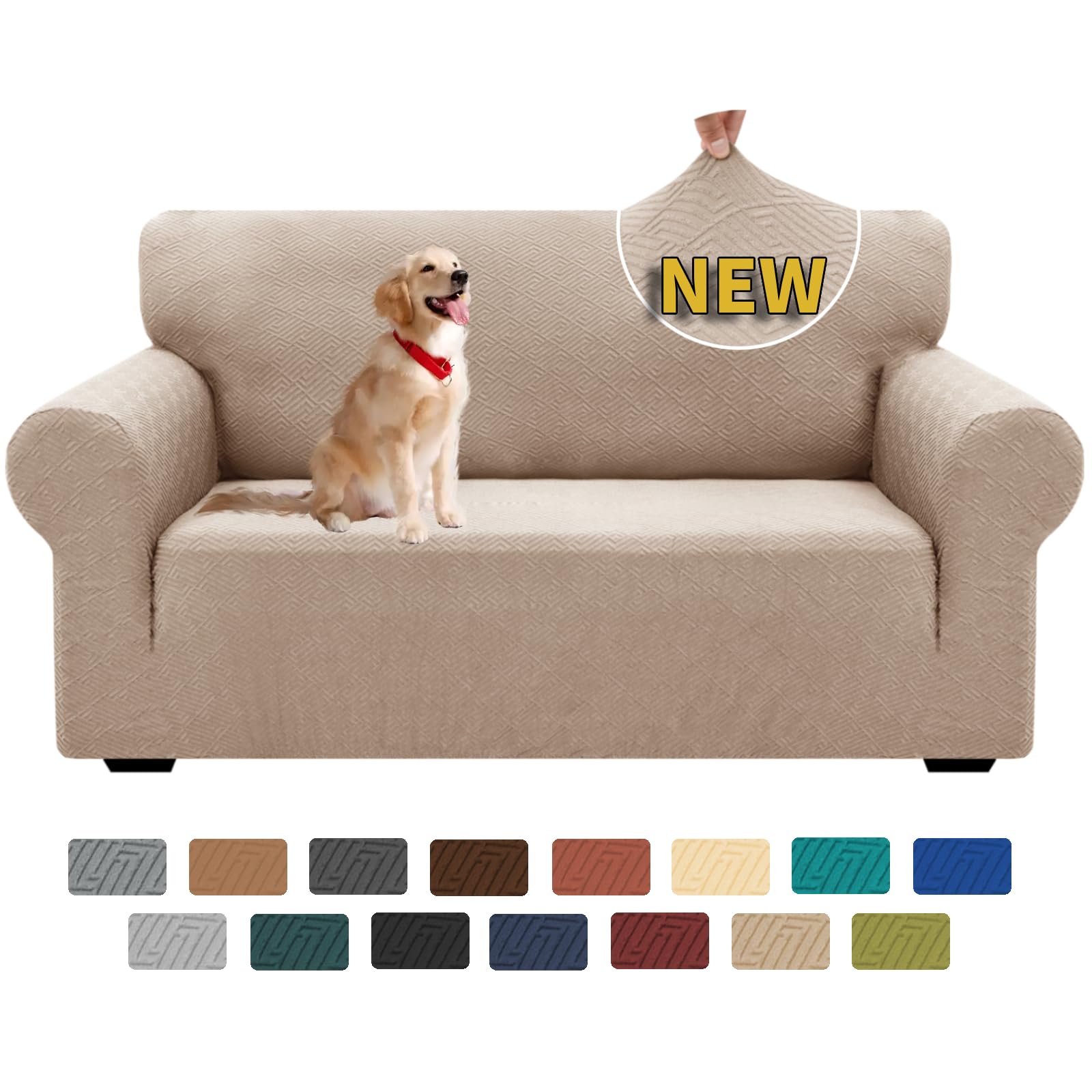 XINEAGE Copridivano 2 Posti Elasticizzato, Fodere Copridivano con Braccioli per Il Soggiorno, 1 Pezzo Copridivani Universale, Copri Divani Antiscivolo per Cani, Animali Domestici, Cachi